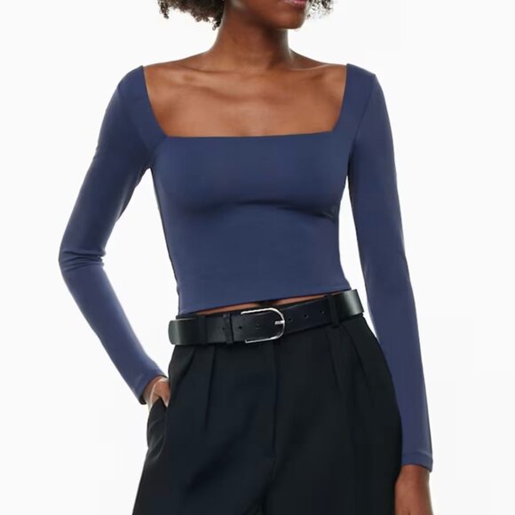 Babaton Tops - BABATON Contour Square Neck Navy Blue Crop Long Sleeve Minimalist Top sz S